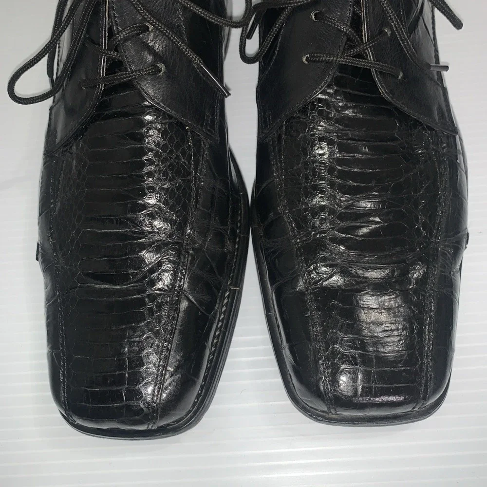 Stacy Adams Genuine‎ Snake Oxford dress shoes 10M square toe lace-up Black